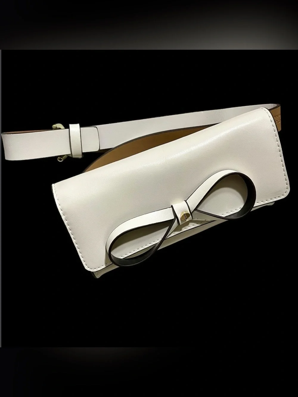 Kate Spade Women's Genuine Leather Belt Bag - White/Ivory with Bow Detail - S/M